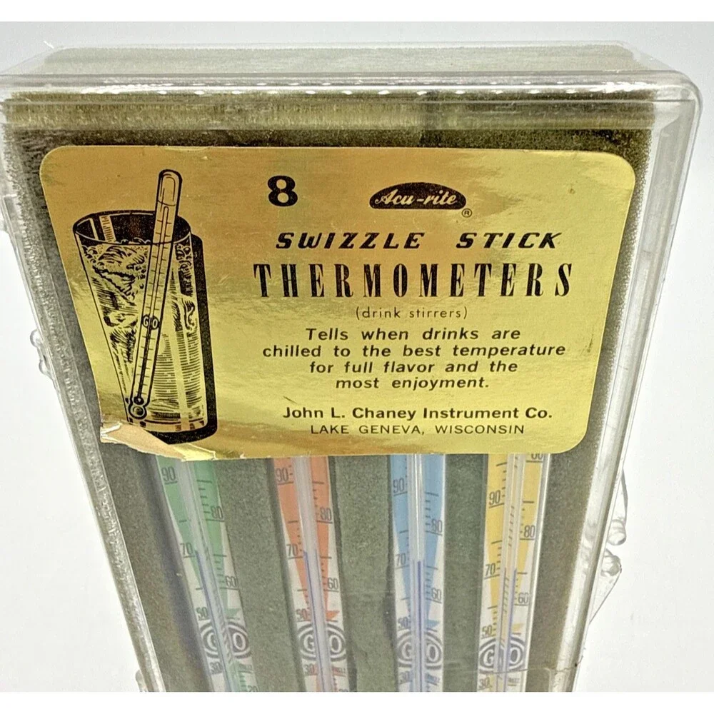 Vintage AcuRite Thermometers Swizzle Sticks Set Of 8 W/Original Box